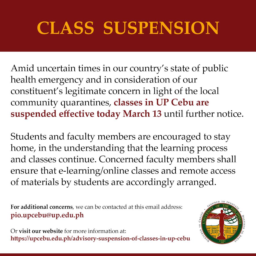 ADVISORY: Suspension of Classes in UP Cebu - University of the Philippines  Cebu