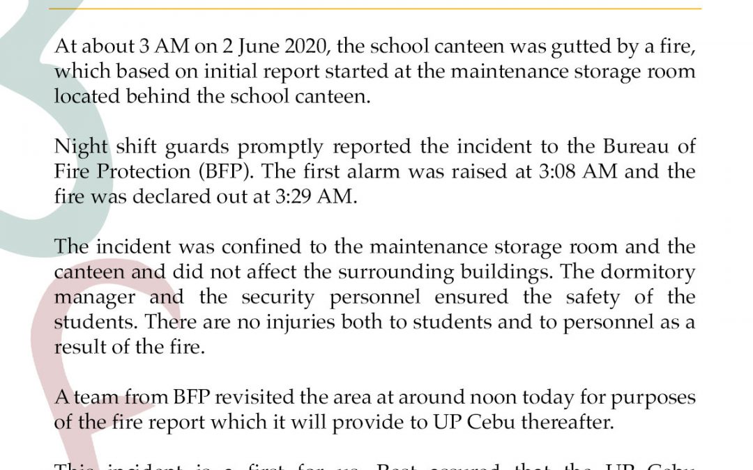 Initial statement on the fire incident inside the UP Campus