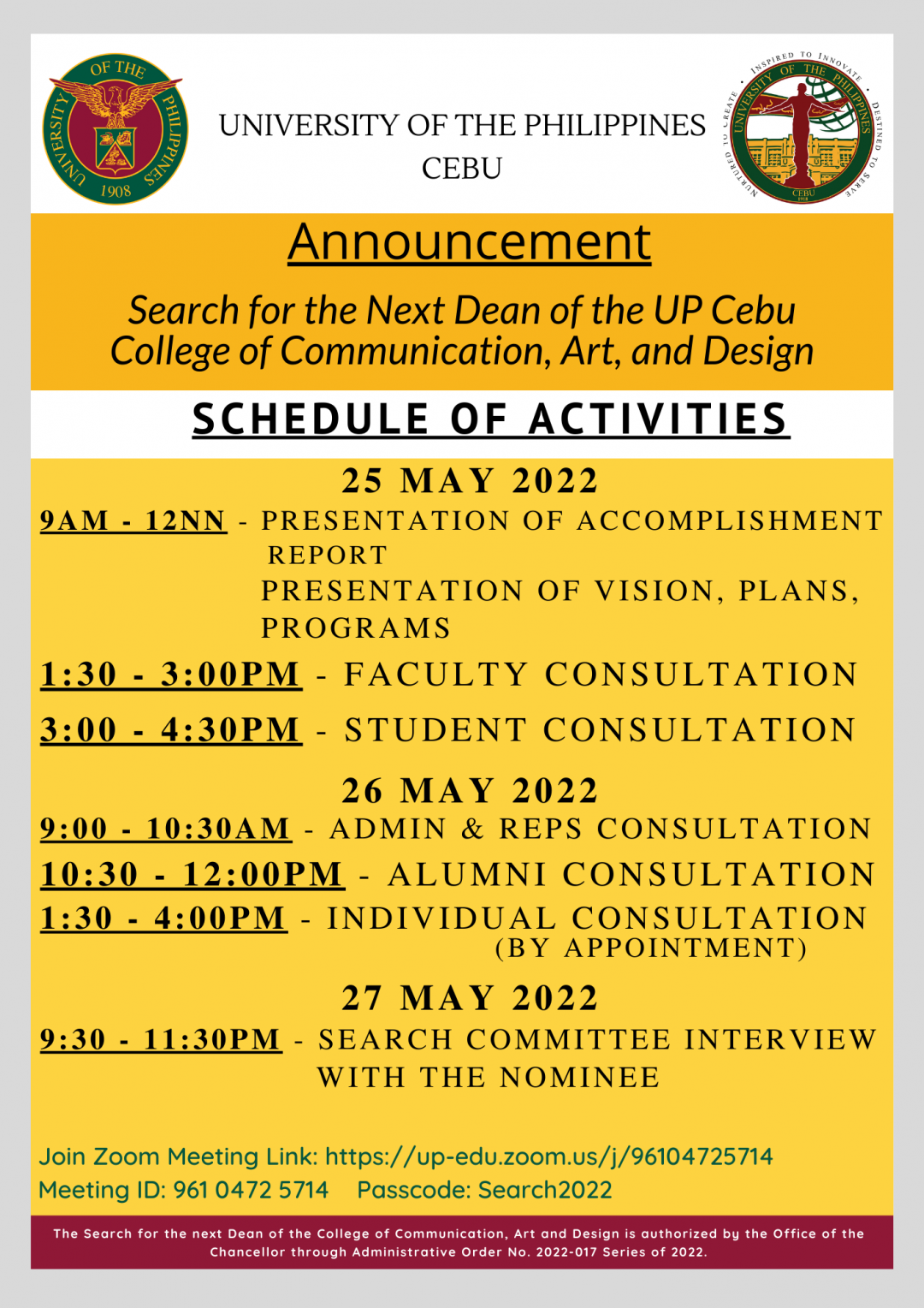 NOMINEES ARE IN! Search for the Next CCAD Dean New Schedule of