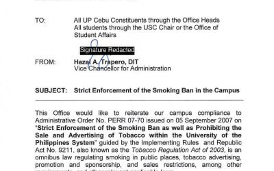 Memorandum No. OVCA-2022-025: Strict Enforcement of the Smoking Ban in the Campus